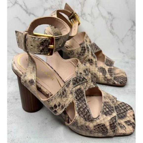 Cole Haan Womens Snakeskin Print Leather Ankle Strap Block Heel Sandals Size 11 - Picture 2 of 7